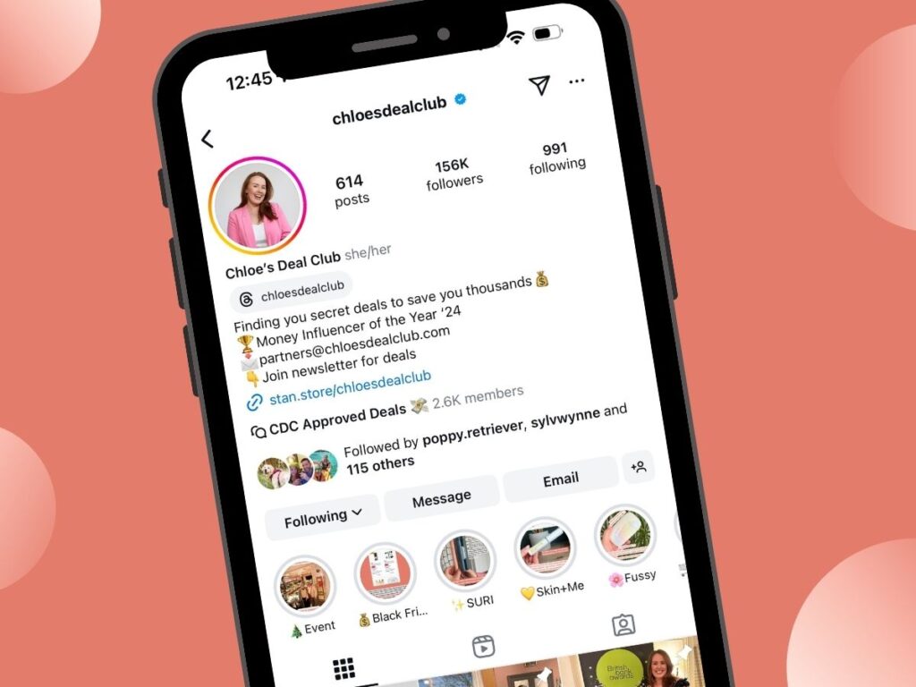 work with chloe's deal club on instagram content