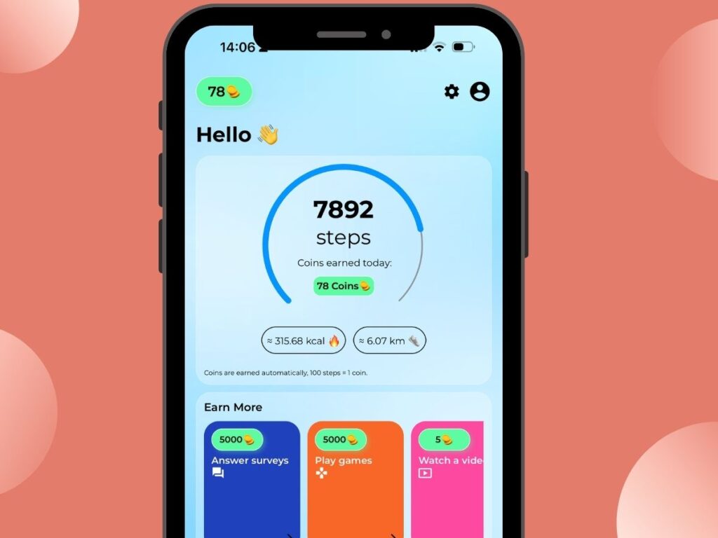 Mobile phone screenshot displaying the BetterPoints app which helps you earn money and rewards while you walk and exercise