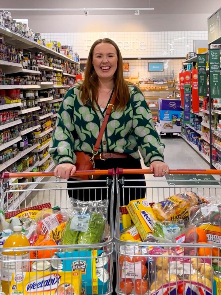 Chloe from Chloe's Deal Club in Sainsburys shopping while using the everup app