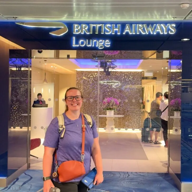 chloe's deal club standing outside british airways business class lounge