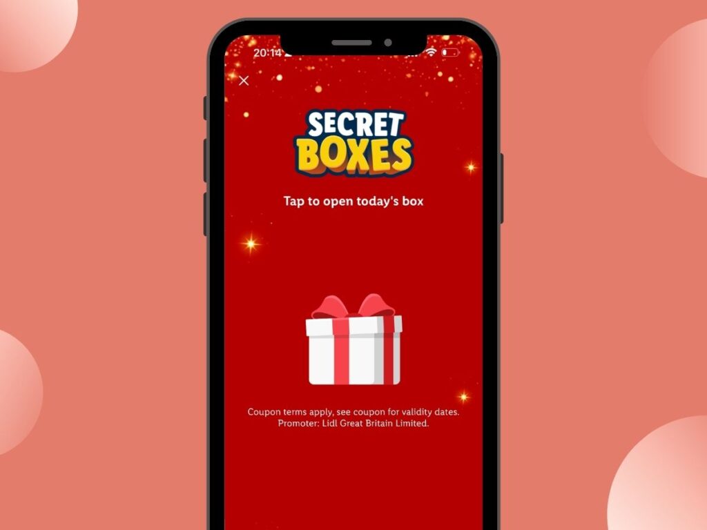 A mobile phone screen showing the Lidl plus app with Christmas coupons and special offers displayed to help you save money at Lidl