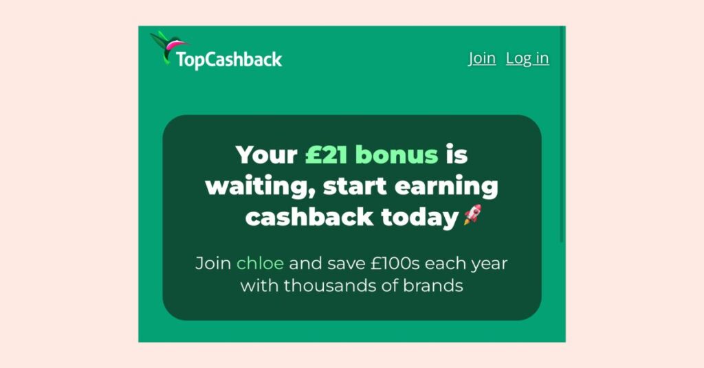 TopCashback £21 bonus deal